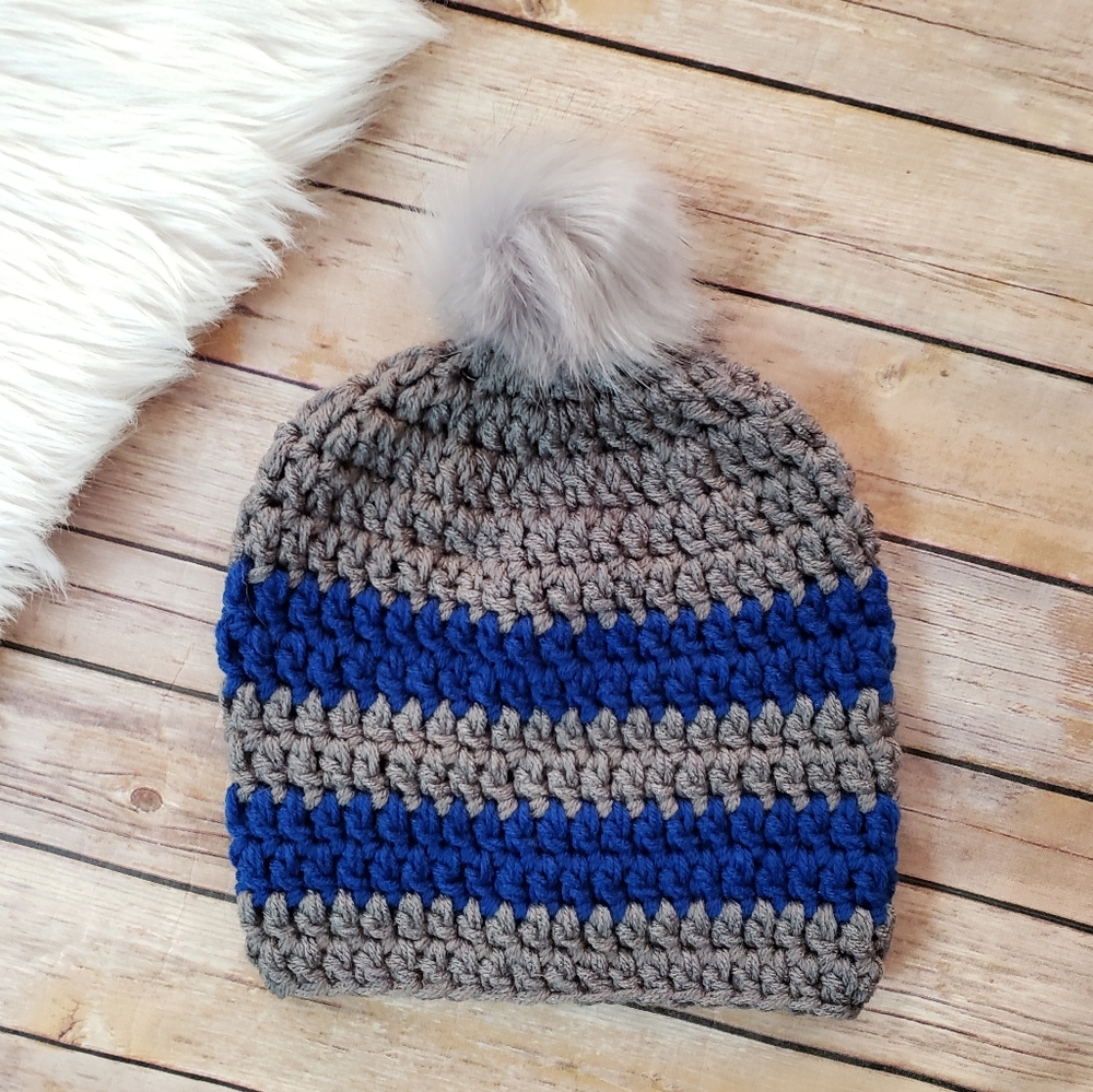Blue & Grey Striped Beanie, Cute Hats, Beanies